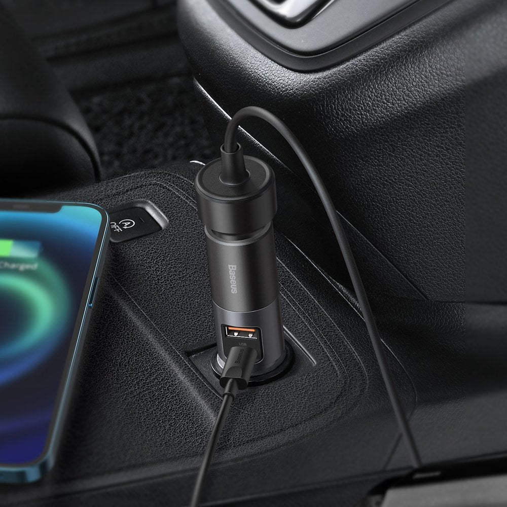 Carregador Auto Baseus Share Together, 120W, 3A, 1 x USB-A - 1 x USB-C - 1 x Extensão Isqueiro, Cinzento CCBT-C0G