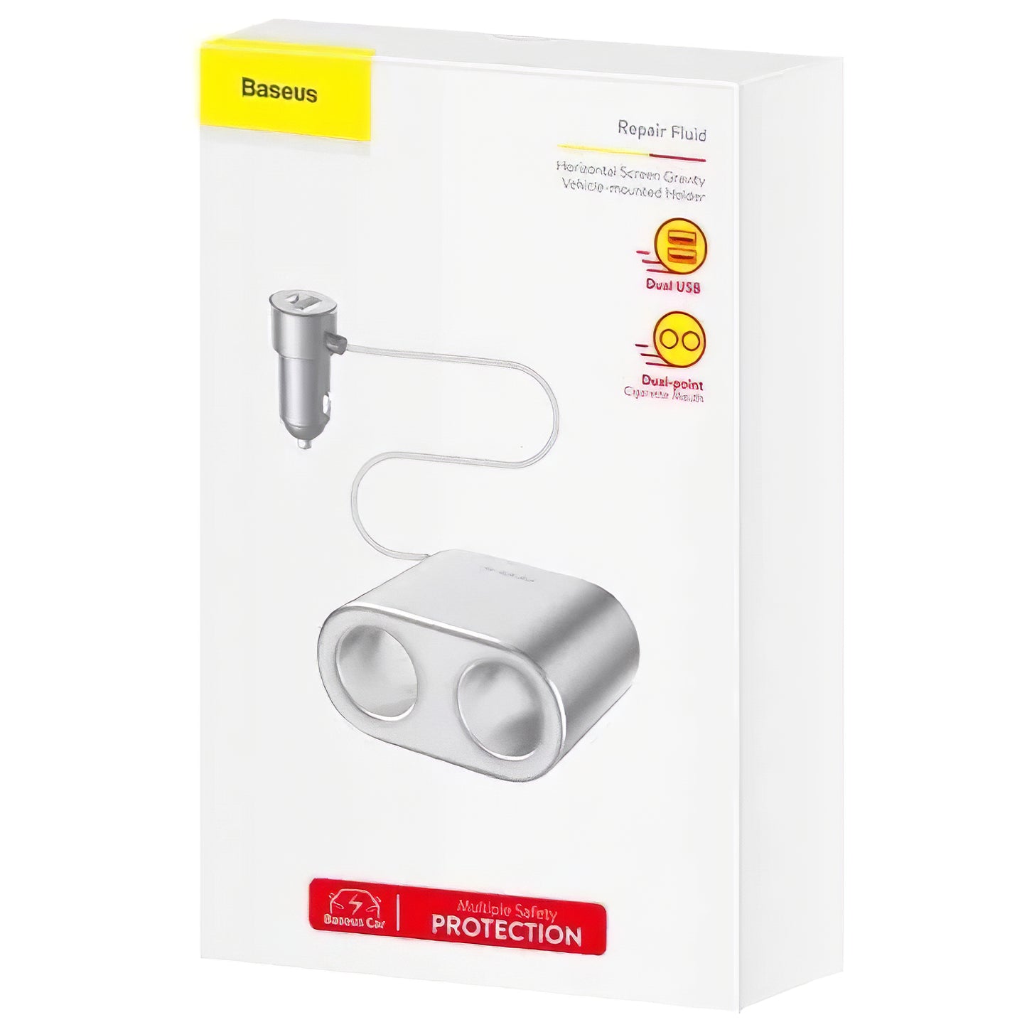 Carregador de automóvel de alta eficiência Baseus, 95 W, 2,1 A, 2 x extensão de isqueiro - 2 x USB-A, prateado CRDYQ-0S