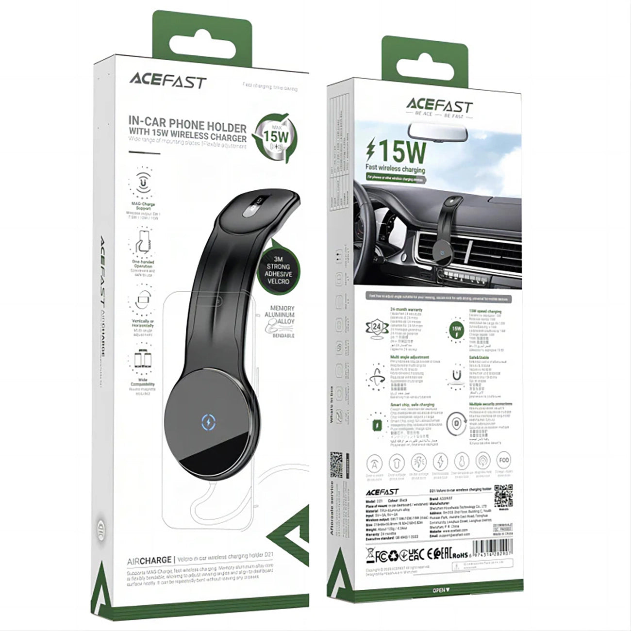 Carregador Auto Wireless Acefast D21, 15W, 1.67A, Preto