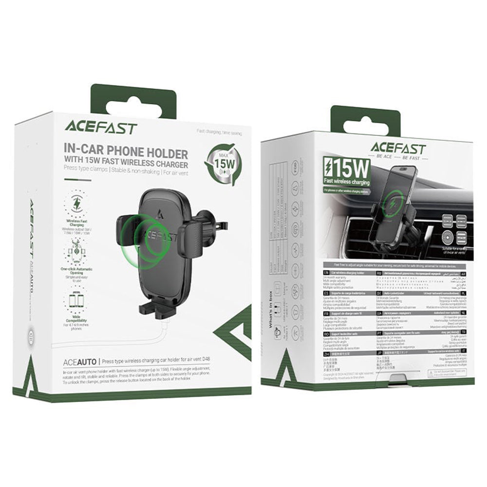 Carregador Auto Wireless Acefast D48, 15W, 1.67A, Preto