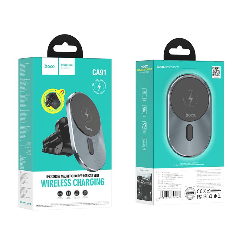 Carregador Auto Wireless HOCO CA91, 15W, 1.67A, Preto
