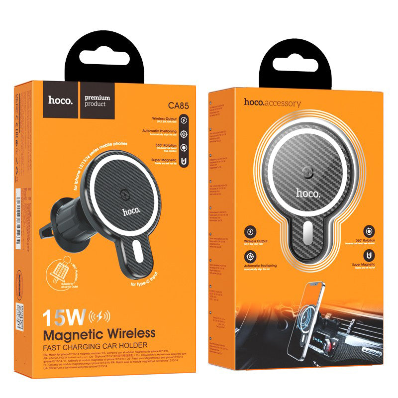 Carregador Auto Wireless HOCO CA85, 15W, 1.67A, Preto