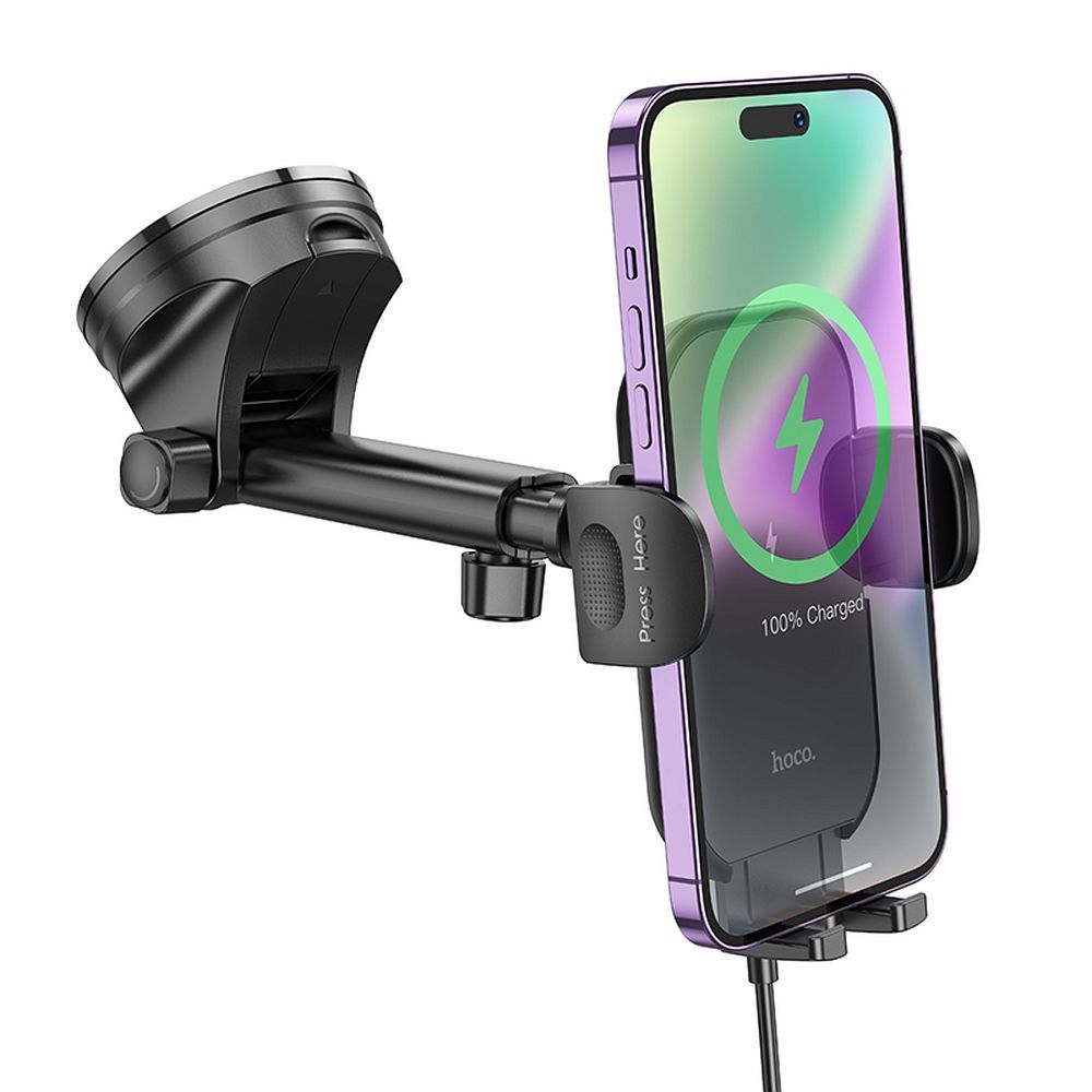 HOCO HW5 Wireless Car Charger, 15W, 1.67A, Black