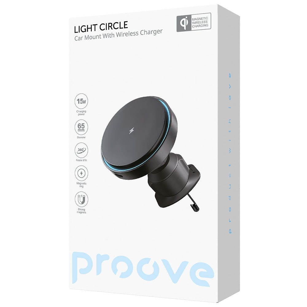 Carregador Auto Wireless Proove Light Circle, 15W, 1.67A, Preto WHLC15010001