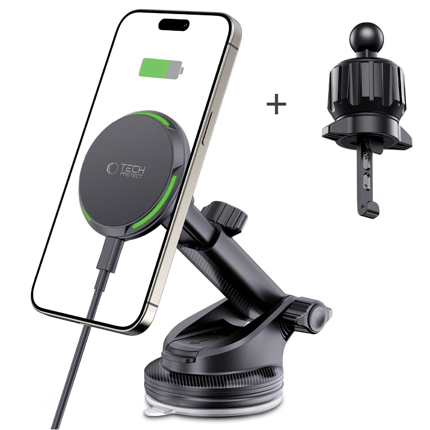 Carregador de automóvel sem fios Tech-Protect MM15W-V7 QI2, 15W, 1,67A, preto