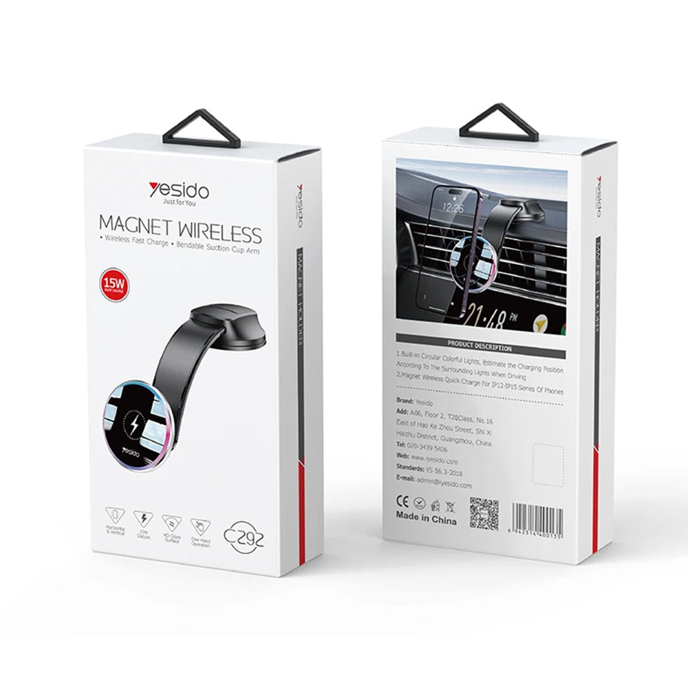 Carregador Auto Wireless Yesido C292, 15W, 1.67A, Preto