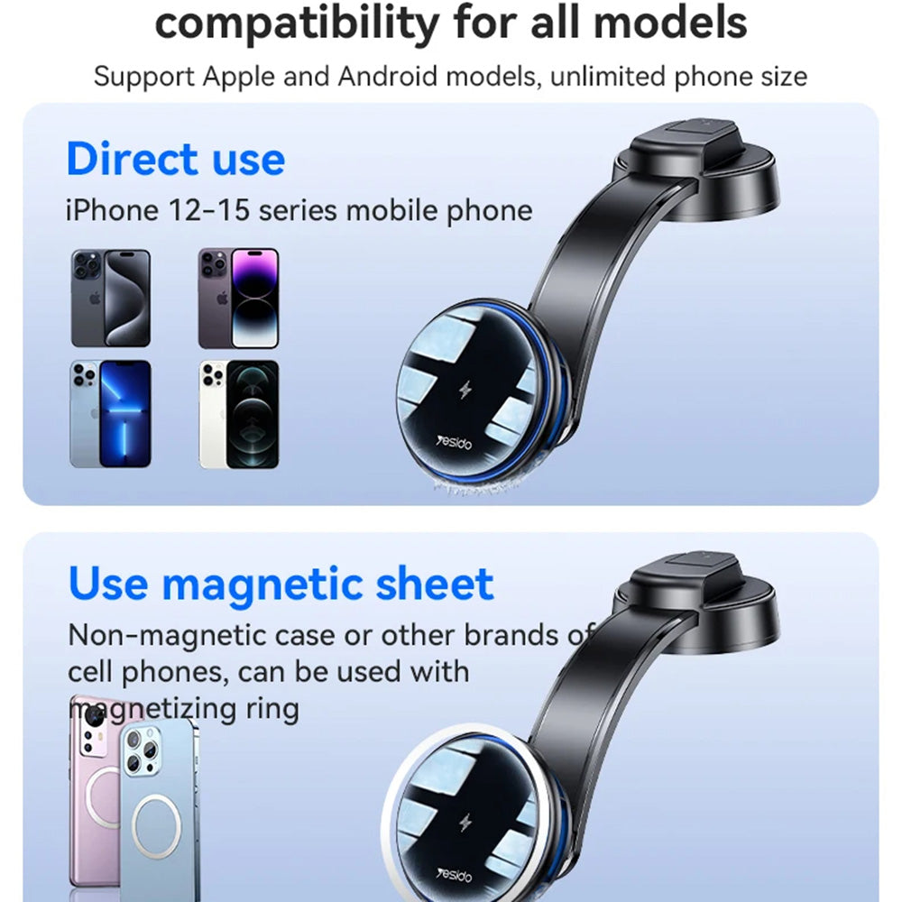 Carregador Auto Wireless Yesido C311, 15W, 1.67A, Preto