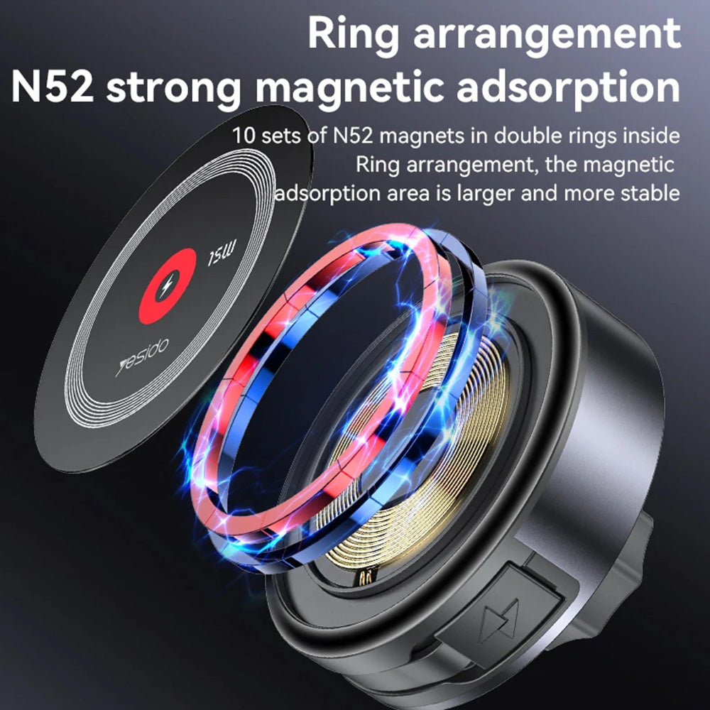 Carregador Auto Wireless Yesido C314, 15W, 1.67A, Preto