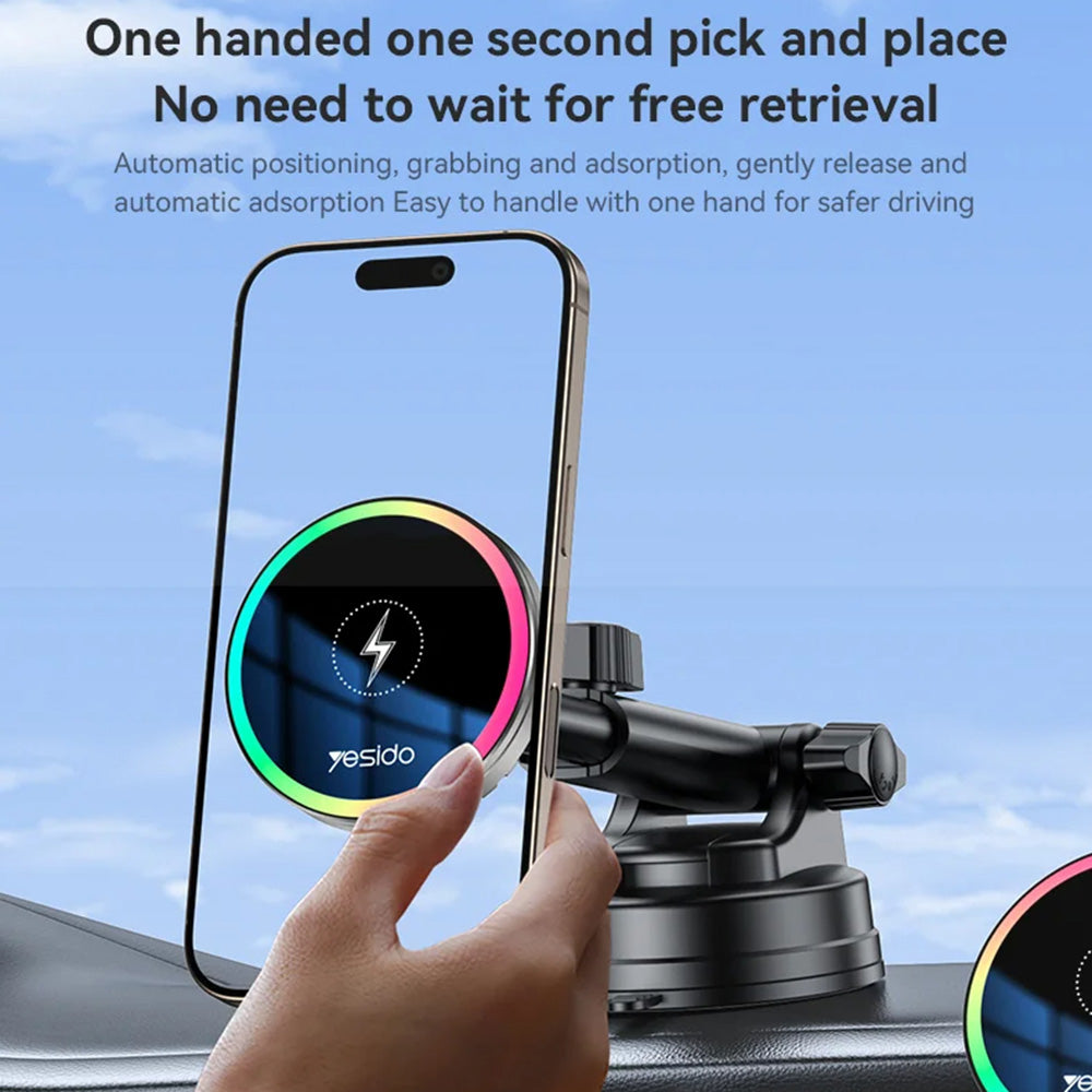 Carregador Auto Wireless Yesido C315, 15W, 1.67A, Preto