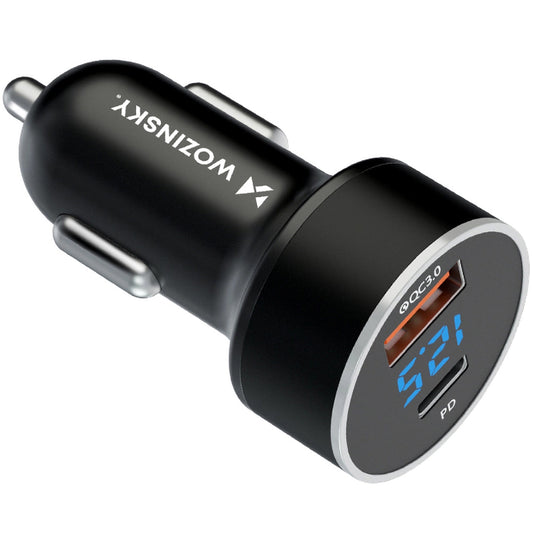Carregador de isqueiro WZK WDCCAC, 36W, 3A, 1 x USB-A - 1 x USB-C, preto