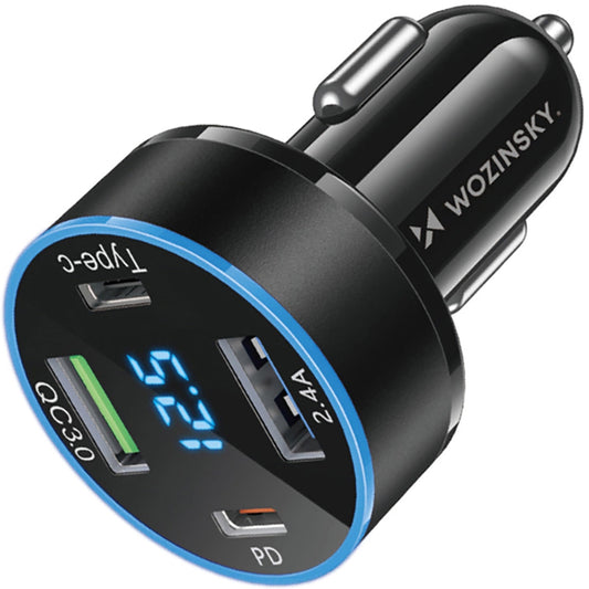 Carregador de isqueiro WZK WDCCB, 50W, 3A, 2 x USB-A - 2 x USB-C, preto