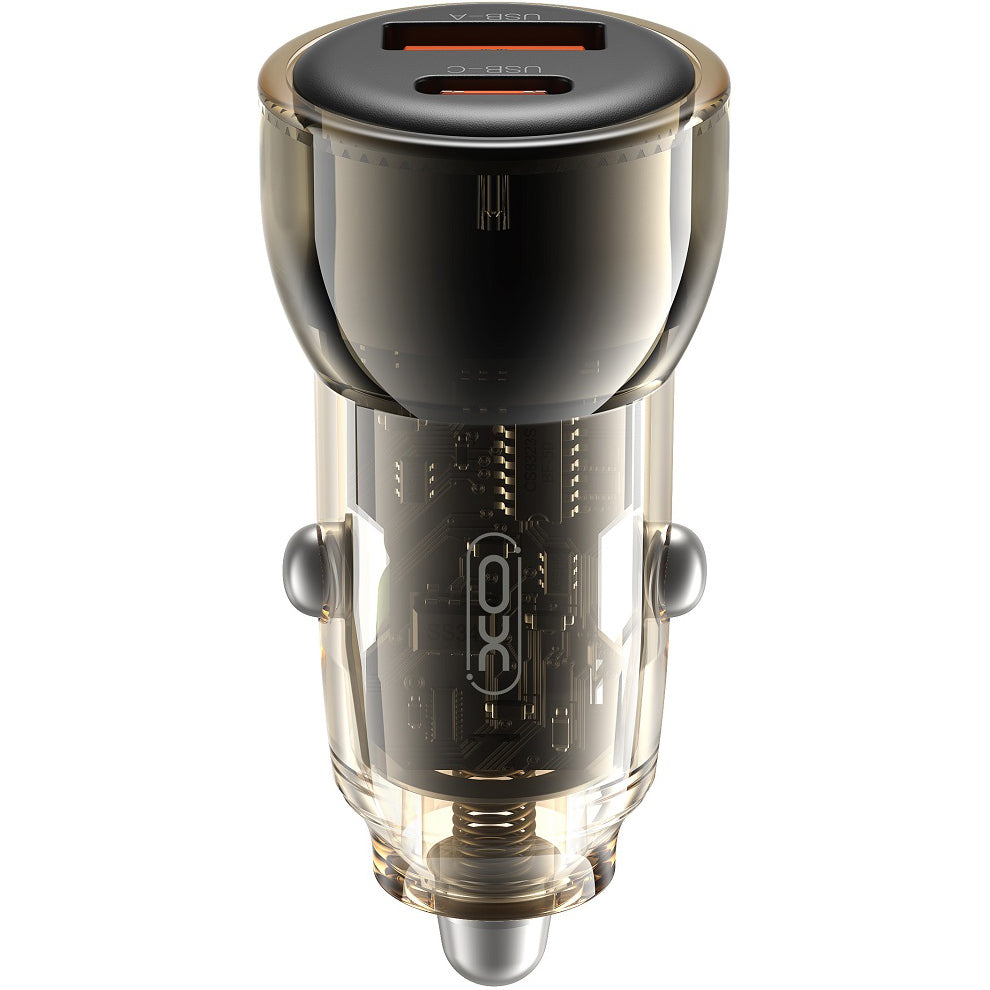 Carregador de isqueiro XO Design CC60, 60W, 3A, 1 x USB-A - 1 x USB-C, preto