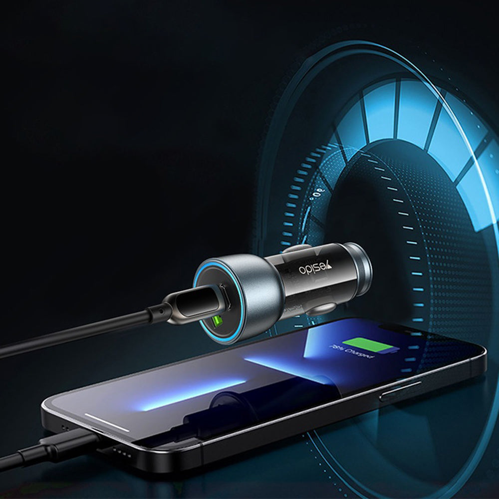 Carregador Auto Yesido Y49, 30W, 3A, 1 x USB-A - 1 x USB-C, Cinzento