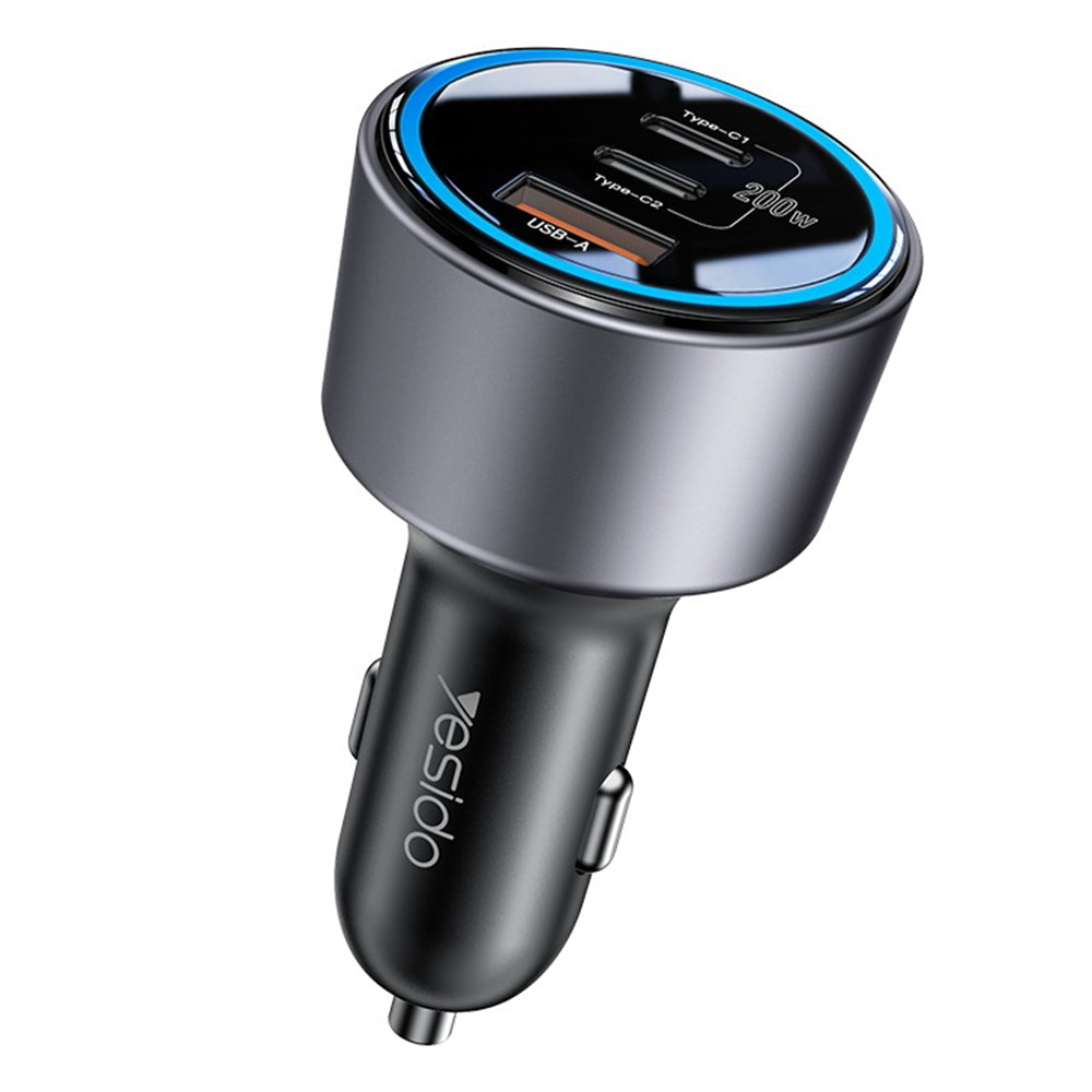 Carregador Auto Yesido Y59, 200W, 5A, 1 x USB-A - 2 x USB-C, Preto
