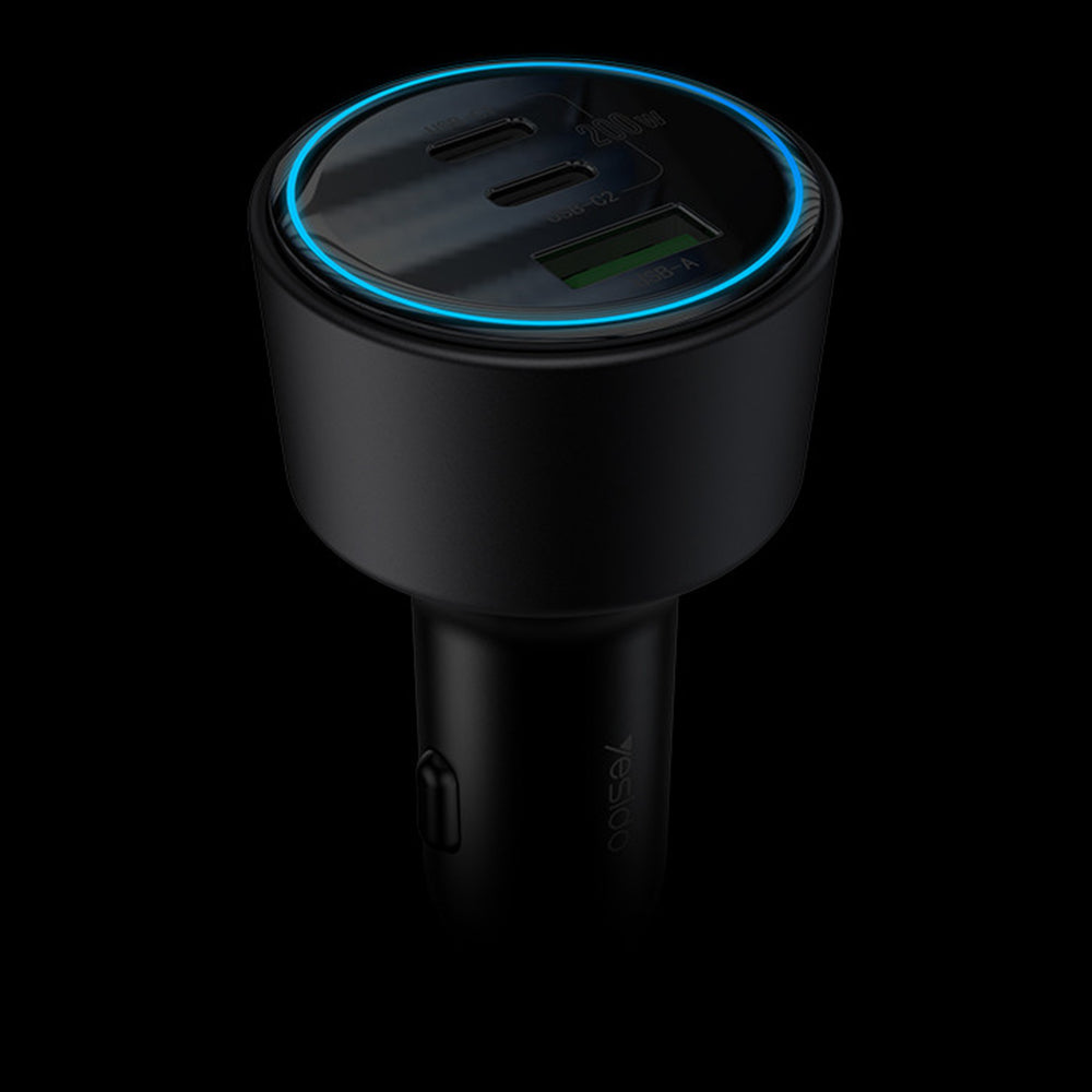 Carregador Auto Yesido Y59, 200W, 5A, 1 x USB-A - 2 x USB-C, Preto