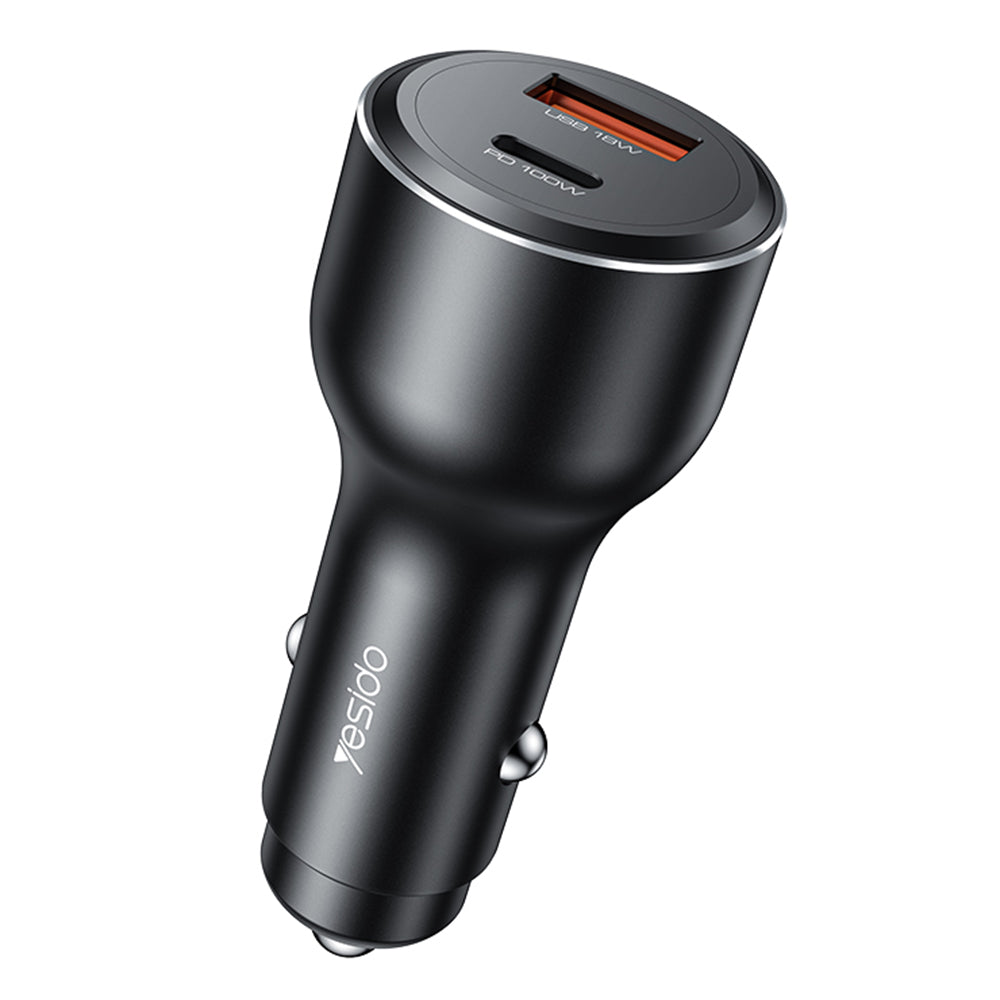 Carregador Auto Yesido Y65, 100W, 5A, 1 x USB-A - 1 x USB-C, Preto