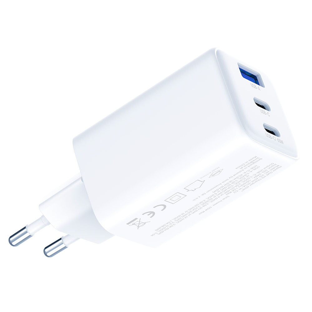 Carregador de Rede 3MK Hyper, 65W, 3.25A, 1 x USB-A - 2 x USB-C, Branco