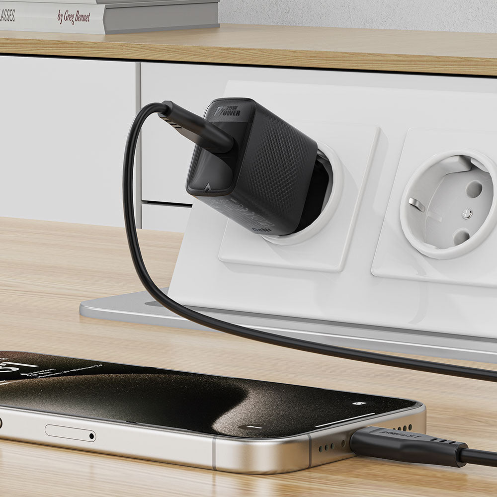 Carregador de Rede Acefast A104, 25W, 3A, 1 x USB-C, Preto