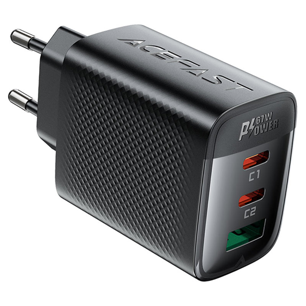 Carregador de Rede Acefast A108, 67W, 3A, 1 x USB-A - 2 x USB-C, Preto