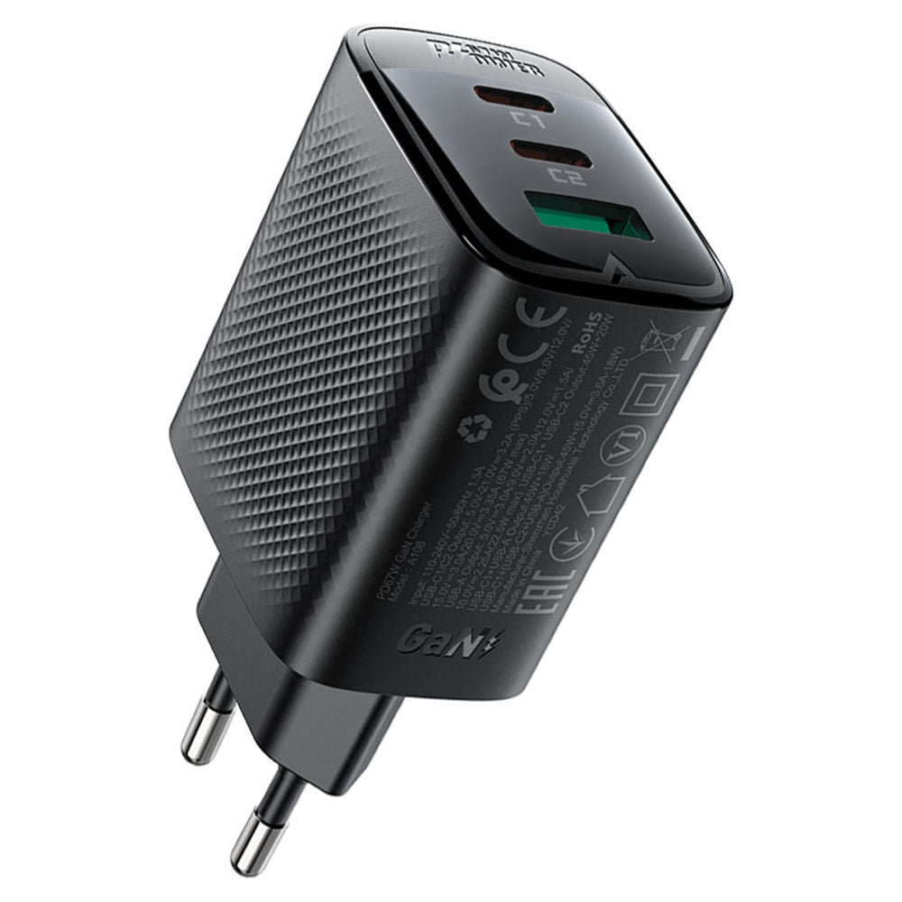 Carregador de Rede Acefast A108, 67W, 3A, 1 x USB-A - 2 x USB-C, Preto
