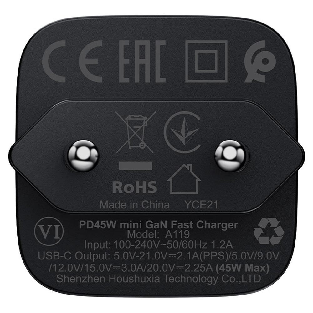 Carregador de Rede Acefast A119, 45W, 3A, 1 x USB-C, Preto