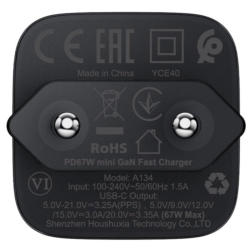 Carregador de Rede Acefast A134, 67W, 3.35A, 1 x USB-C, Preto