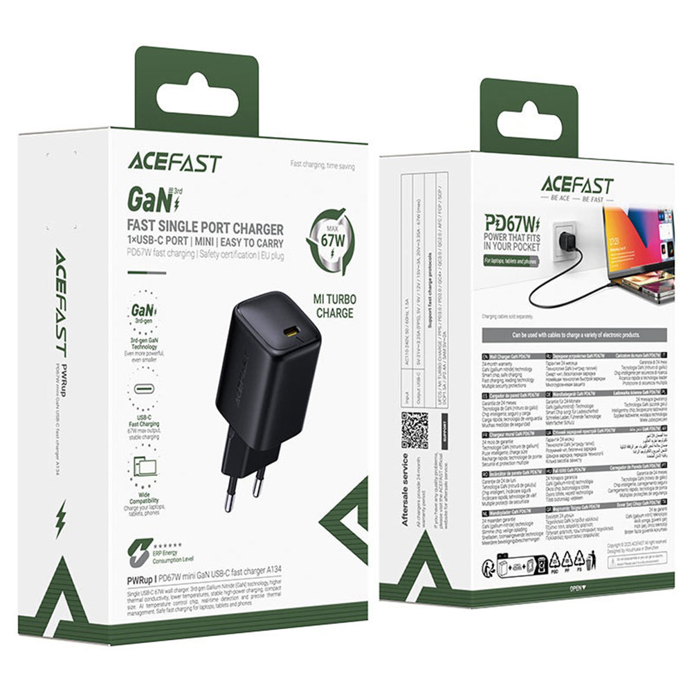 Carregador de Rede Acefast A134, 67W, 3.35A, 1 x USB-C, Preto