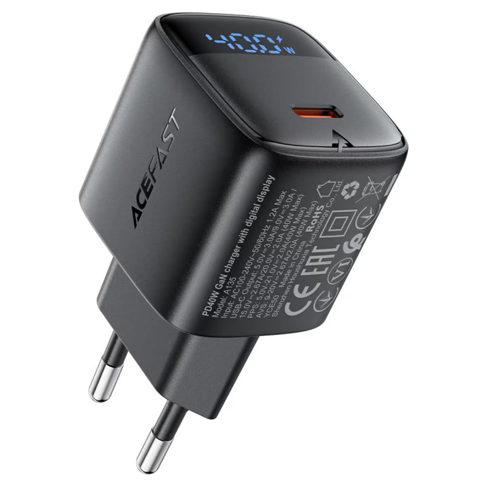 Carregador de Rede Acefast A135 Display, 45W, 3A, 1 x USB-C, Preto