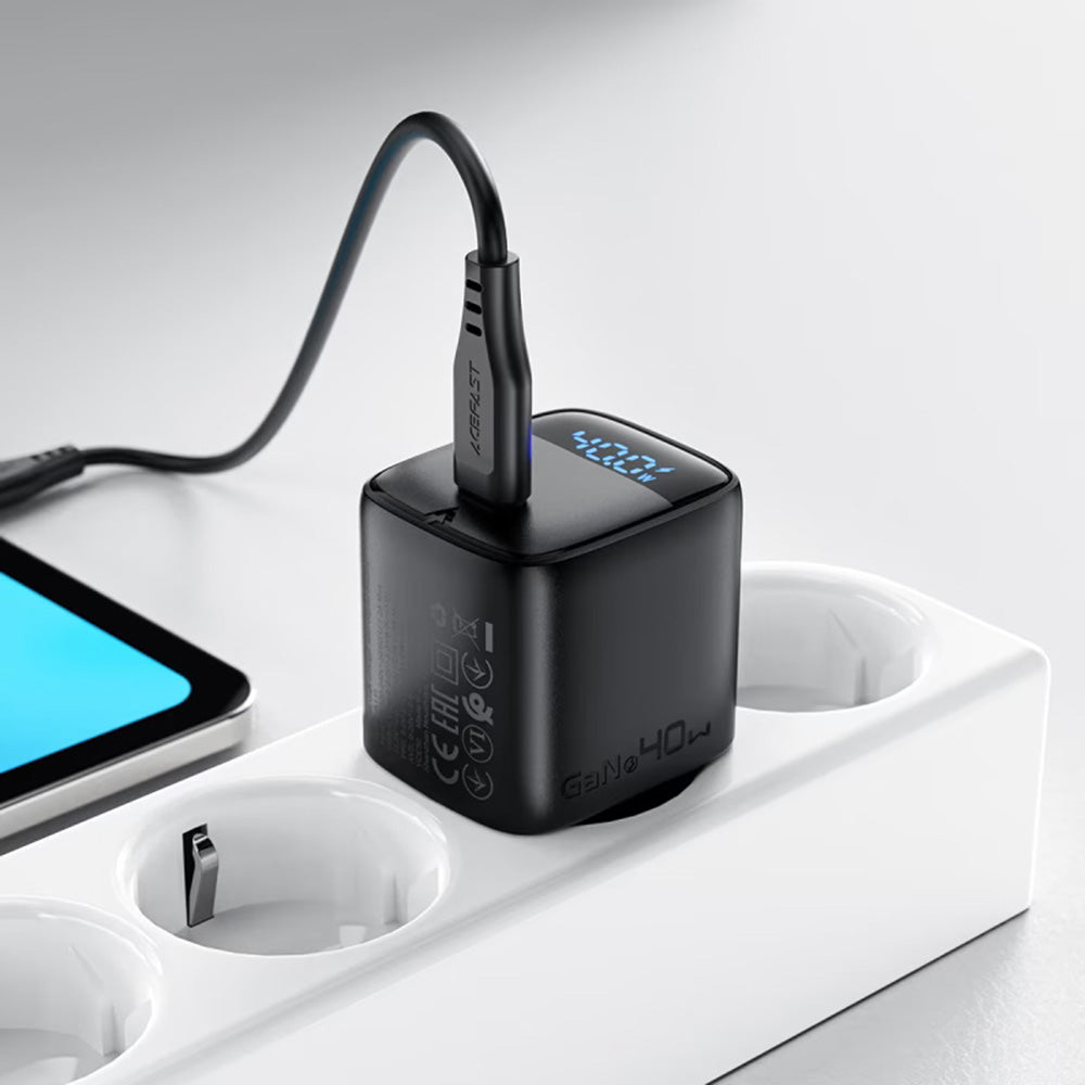 Carregador de Rede Acefast A135 Display, 45W, 3A, 1 x USB-C, Preto