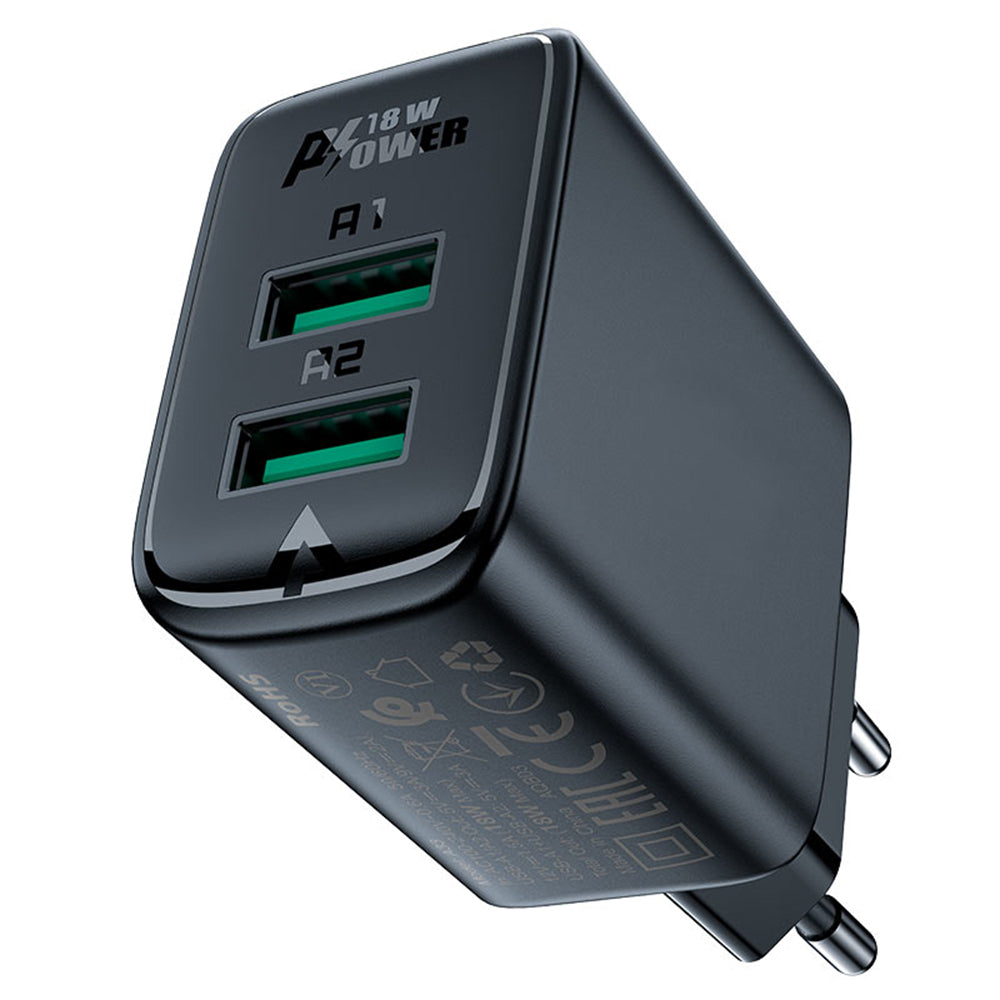 Carregador de Rede Acefast A33, 18W, 3A, 2 x USB-A, Preto