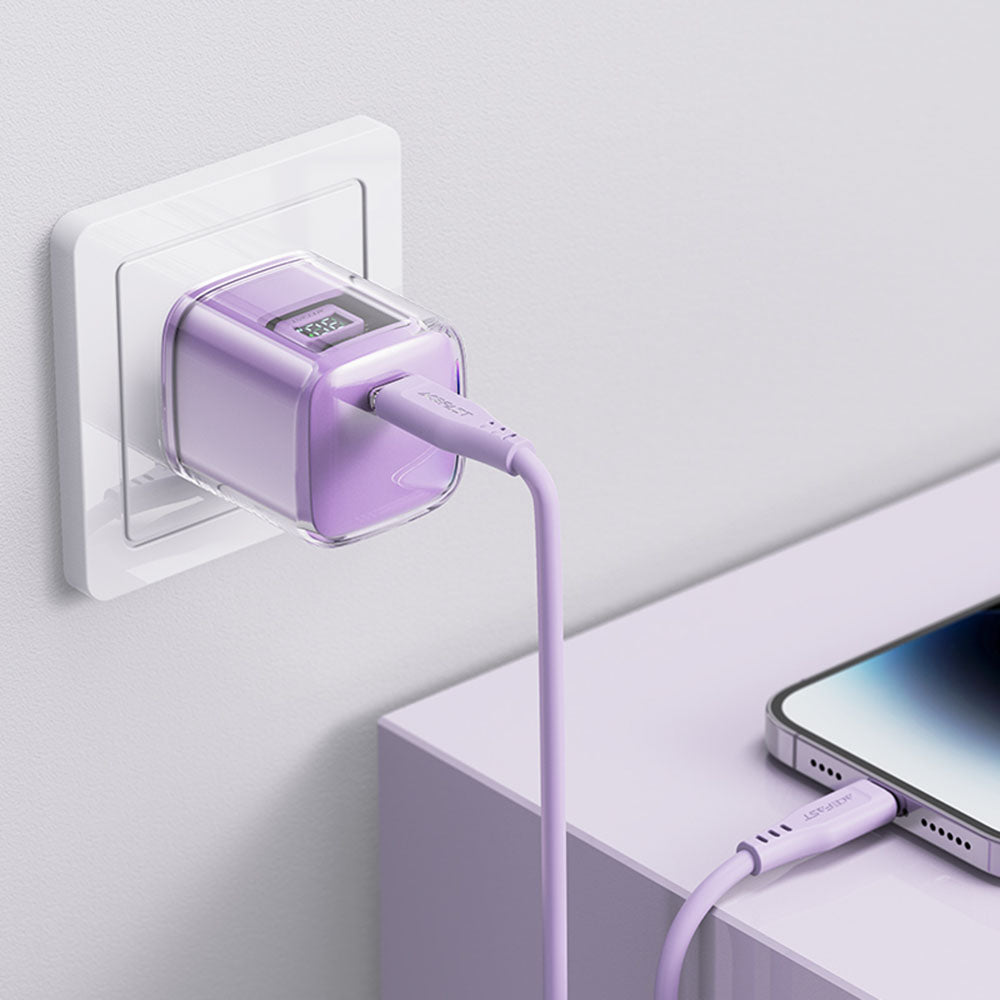 Carregador de Rede Acefast A53 Sparkling Display, 30W, 3A, 1 x USB-C, Roxo