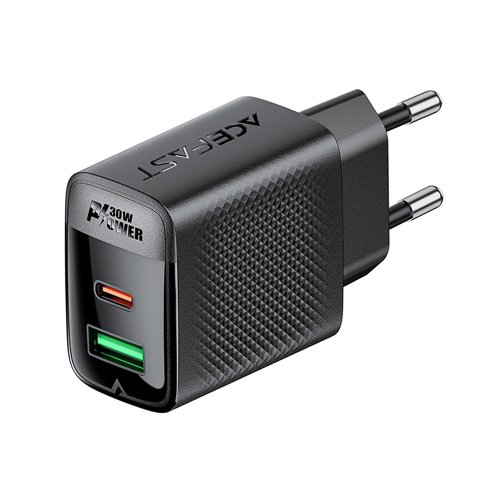 Carregador de Rede Acefast A98, 30W, 3A, 1 x USB-A - 1 x USB-C, Preto
