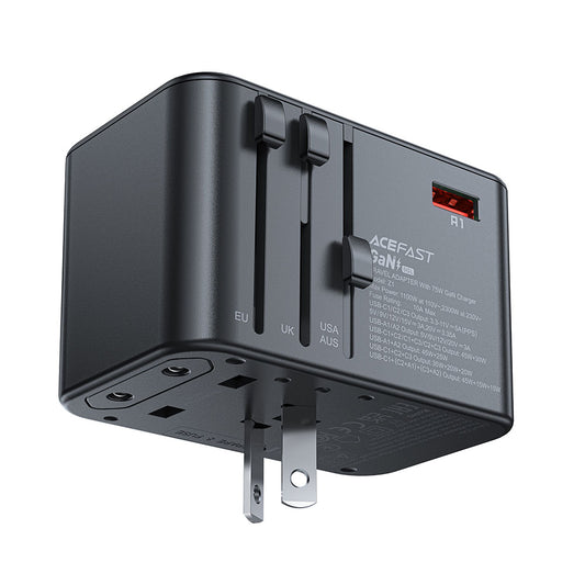 Carregador de Rede Acefast Travel Z1, 75W, 3.35A, 2 x USB-A - 3 x USB-C, Preto