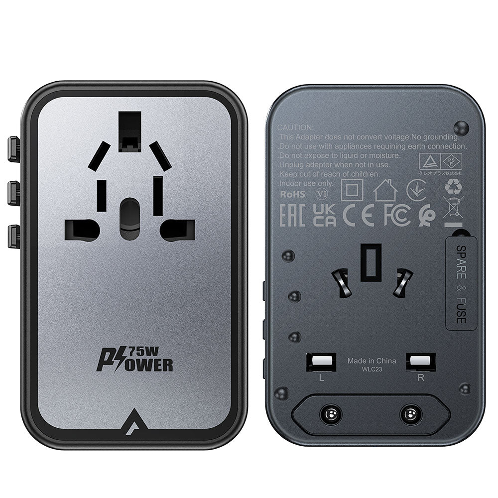 Carregador de Rede Acefast Travel Z1, 75W, 3.35A, 2 x USB-A - 3 x USB-C, Preto
