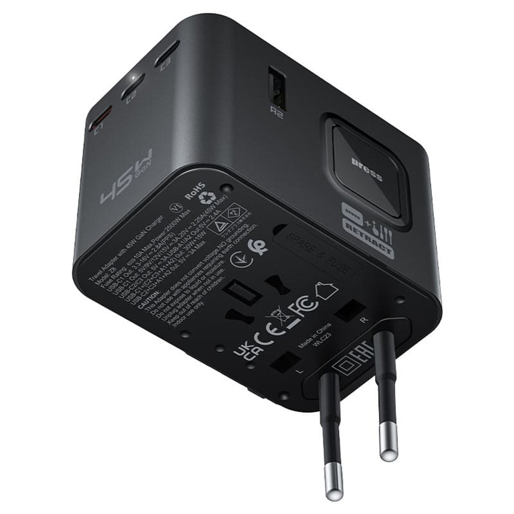 Carregador de Rede Acefast Z8 Travel, 45W, 3A, 2 x USB-A - 3 x USB-C, Preto