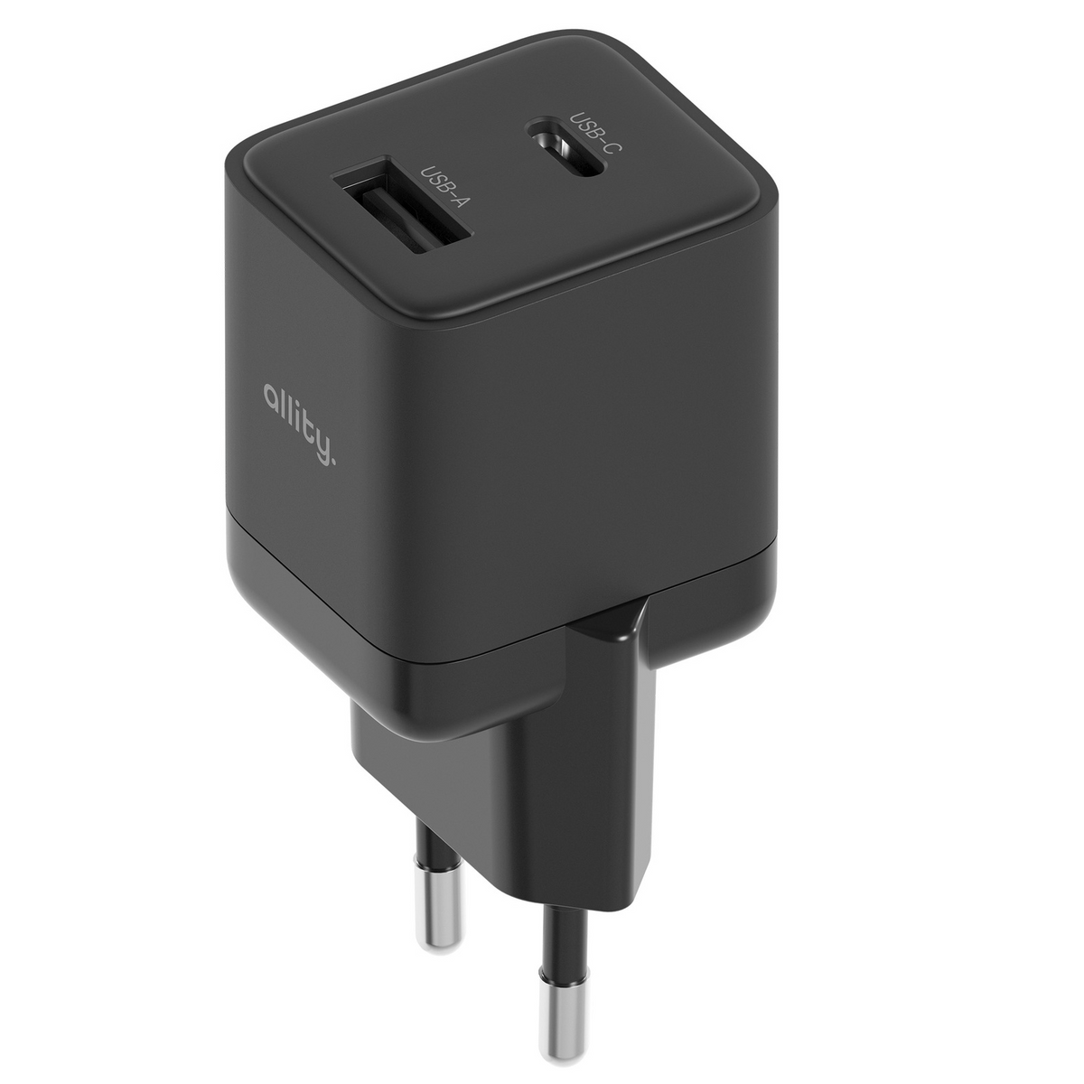 Carregador de Rede Allity. ATC-01-30WAC Mini, 30W, 3A, 1 x USB-A - 1 x USB-C, Preto