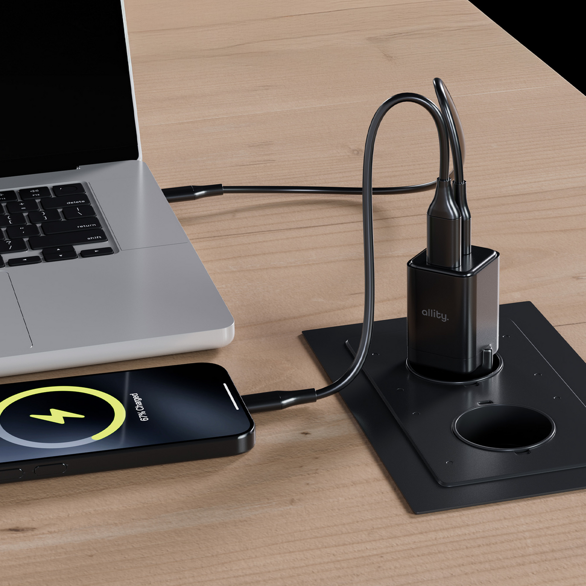 Carregador de Rede Allity. ATC-01-30WAC Mini, 30W, 3A, 1 x USB-A - 1 x USB-C, Preto