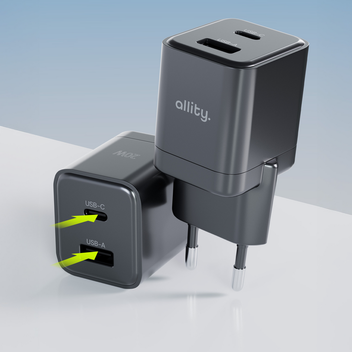 Carregador de Rede Allity. ATC-01-30WAC Mini, 30W, 3A, 1 x USB-A - 1 x USB-C, Preto