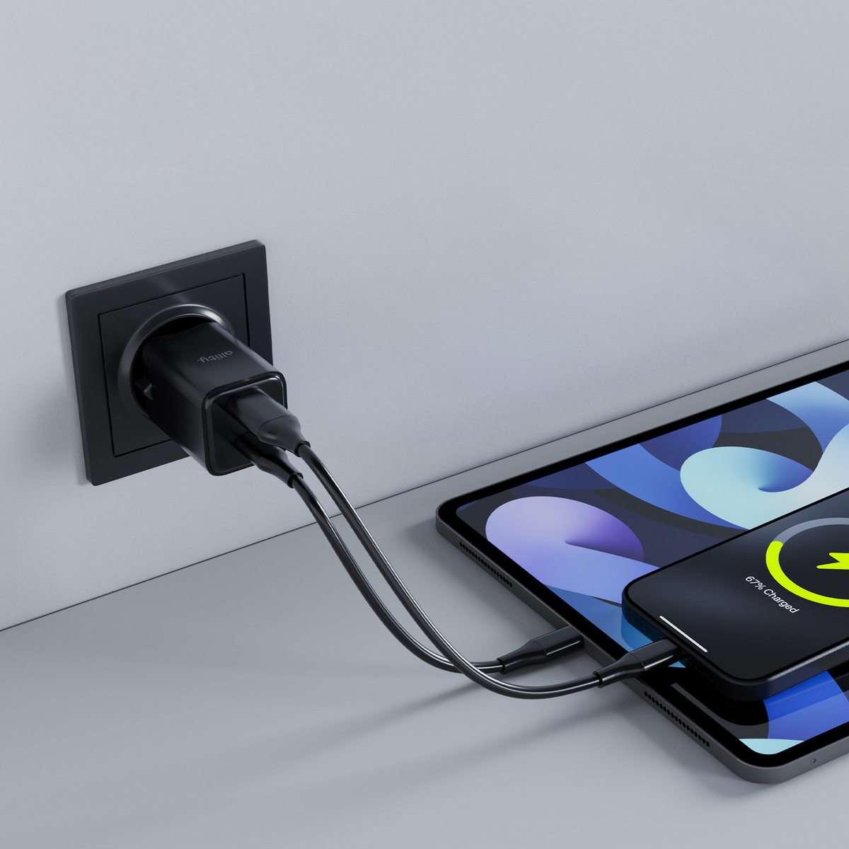 Carregador de Rede Allity. ATC-01-30WAC Mini, 30W, 3A, 1 x USB-A - 1 x USB-C, Preto