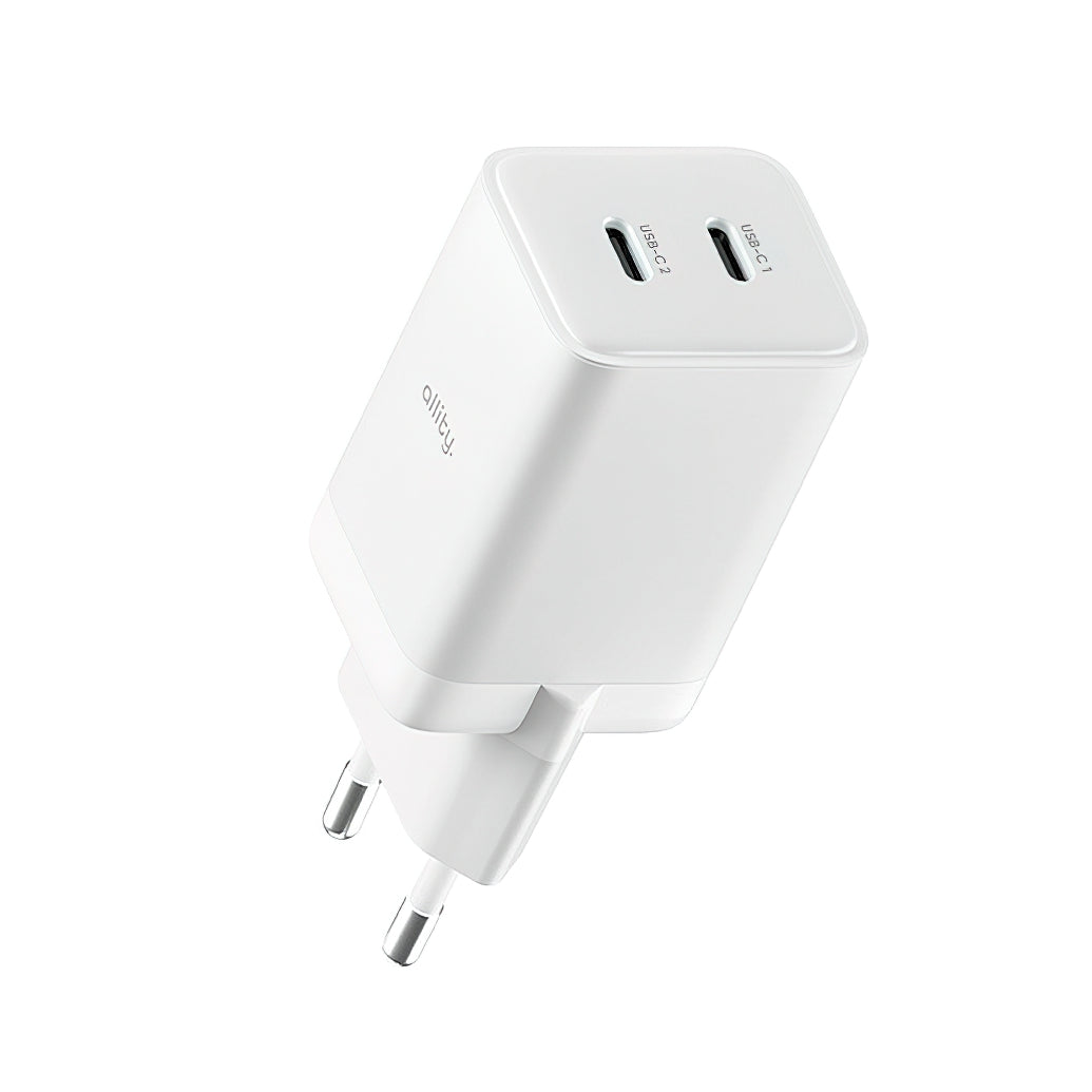 Carregador de Rede Allity. ATC-01-45WCC Fast, 45W, 3A, 2 x USB-C, Branco