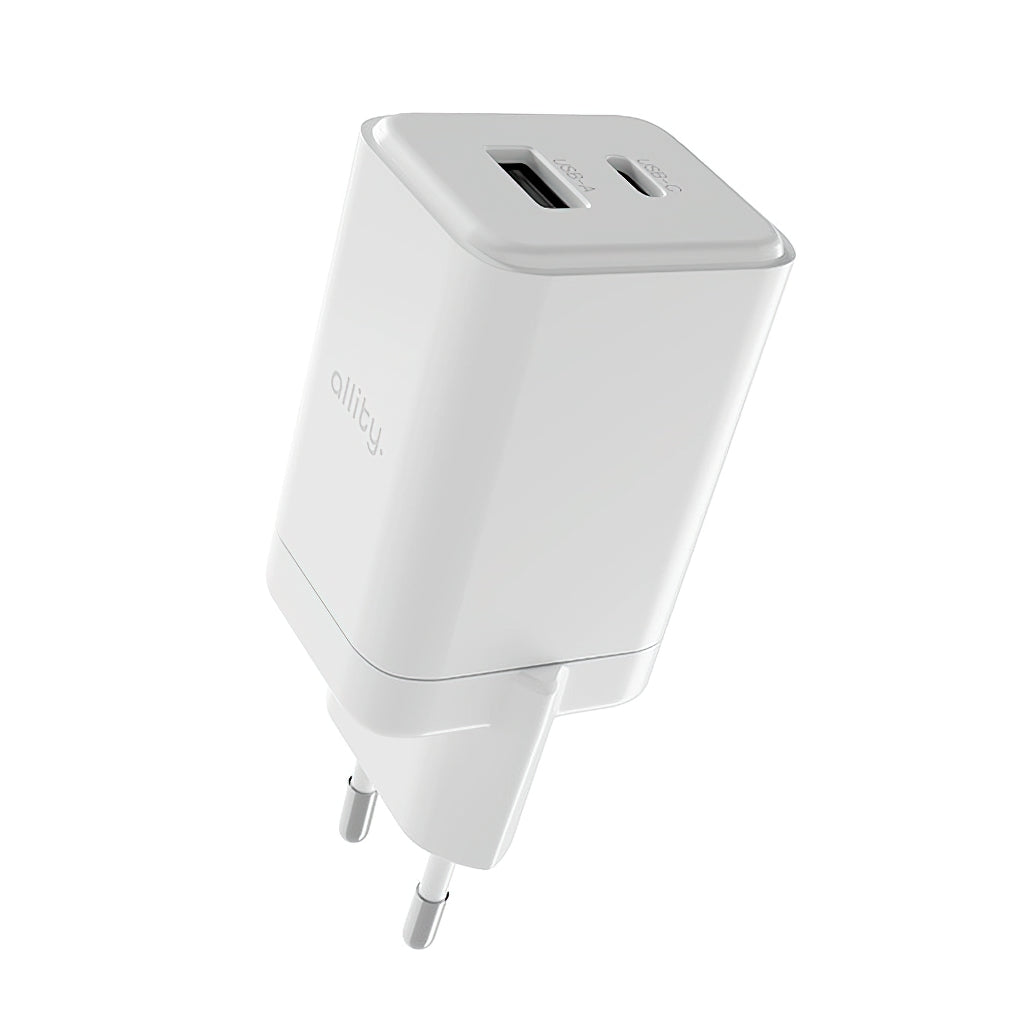 Carregador de Rede Allity. ATC-01-45WCC Fast, 45W, 3A, 1 x USB-A - 1 x USB-C, Branco