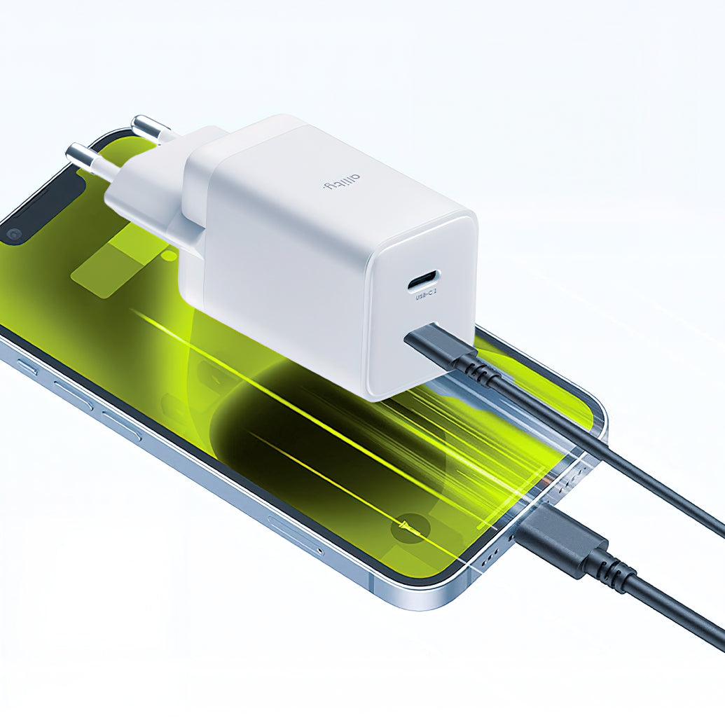 Carregador de Rede Allity. ATC-01-45WCC Fast, 45W, 3A, 2 x USB-C, Branco