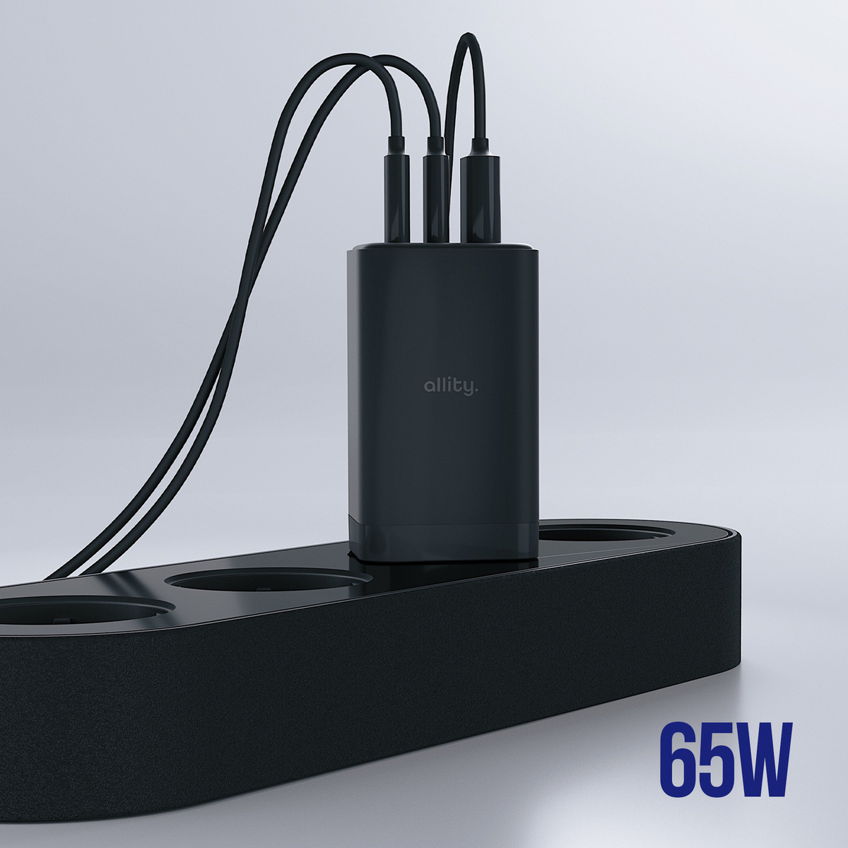 Carregador de Rede Allity. ATC-01-65WACC Fast, 65W, 3.25A, 1 x USB-A - 2 x USB-C, Preto