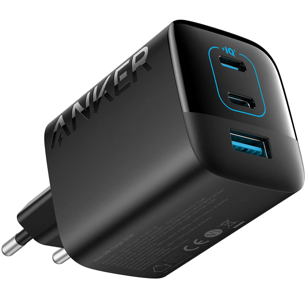 Carregador de Rede Anker 336, 67W, 3.25A, 1 x USB-A - 2 x USB-C, Preto A2674G11