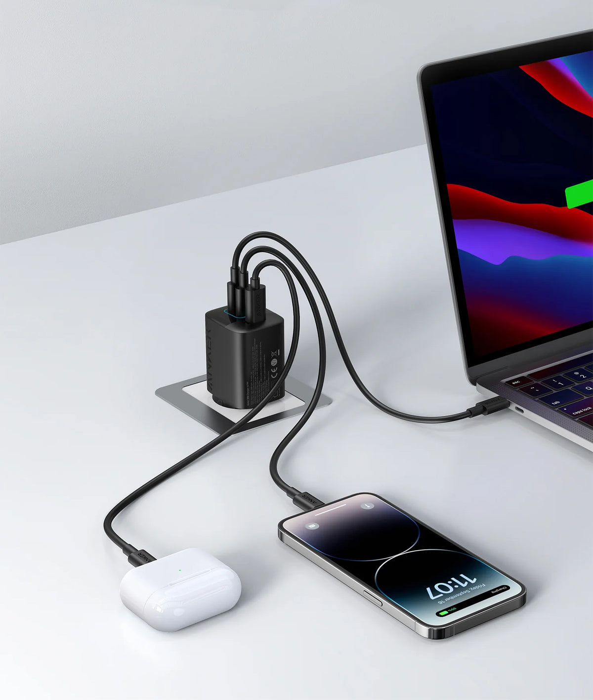 Carregador de Rede Anker 336, 67W, 3.25A, 1 x USB-A - 2 x USB-C, Preto A2674G11