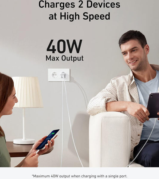 Carregador de rede Anker 521 Nano Pro, 40W, 3A, 2 x USB-C, branco A2038G21