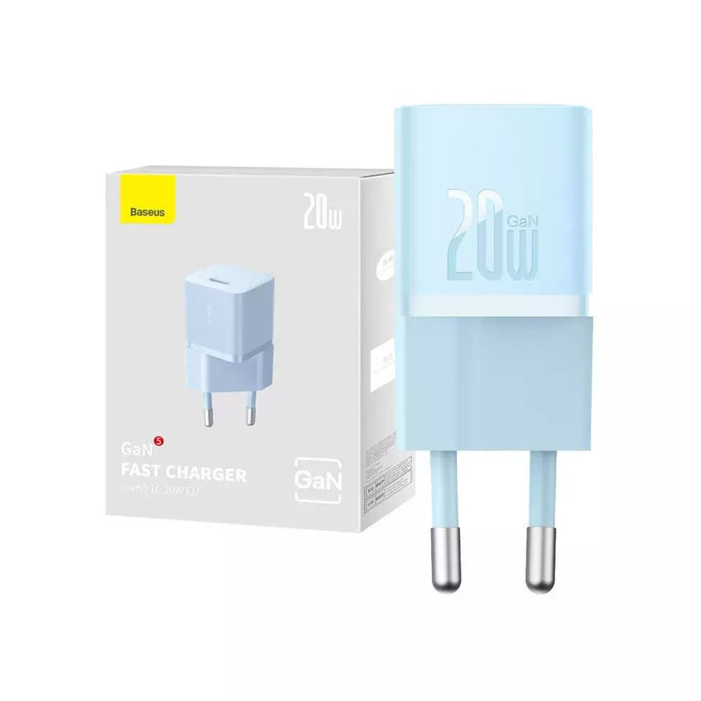 Carregador de Rede Baseus GaN Mini 1C, 20W, 3A, 1 x USB-C, Azul CCGN050103