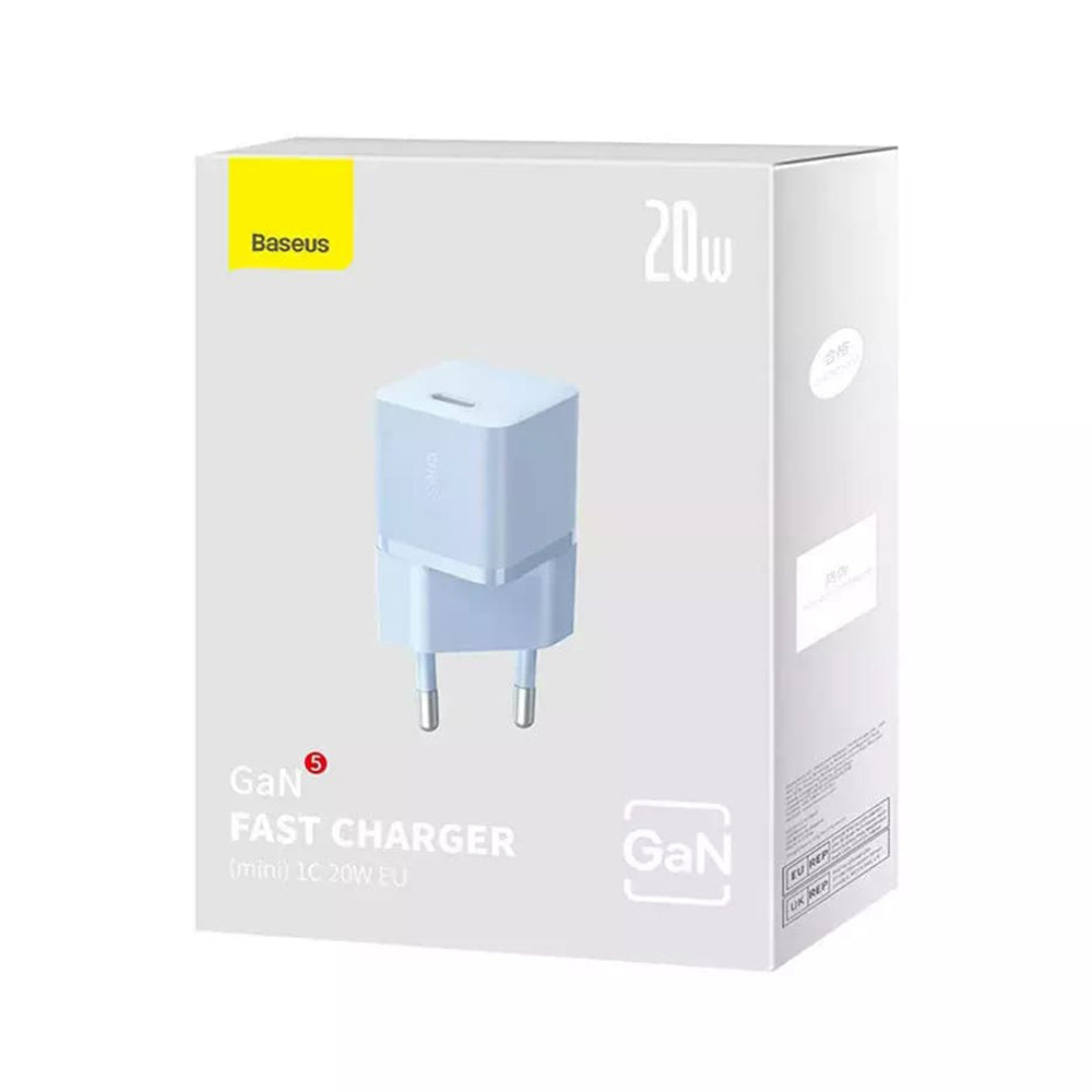 Carregador de Rede Baseus GaN Mini 1C, 20W, 3A, 1 x USB-C, Azul CCGN050103