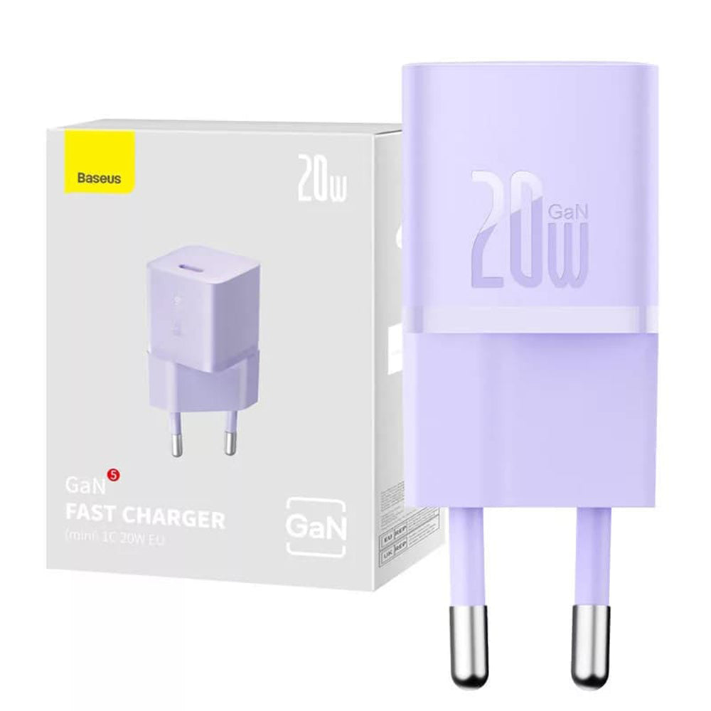 Carregador de Rede Baseus, 20W, 3A, 1 x USB-C, Roxo CCGN050105