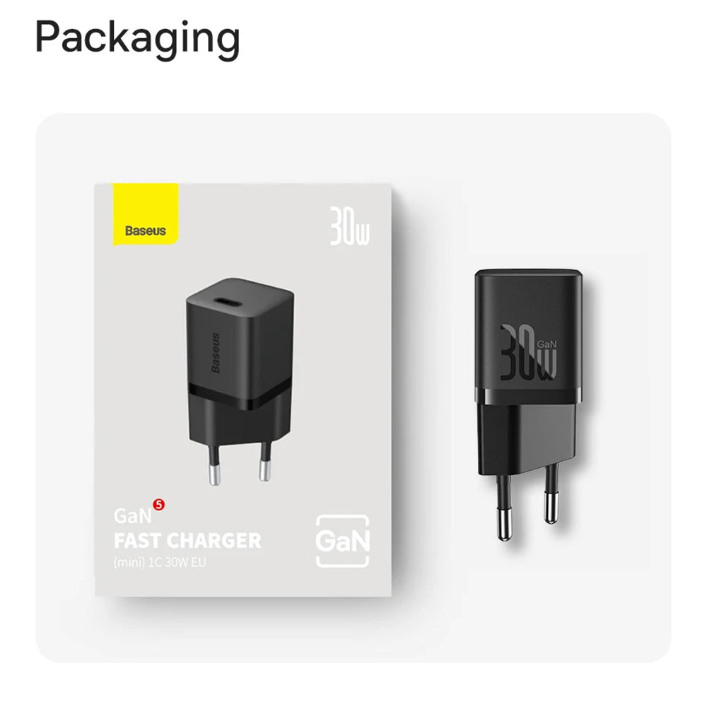 Carregador de Rede Baseus GaN Mini 1C, 30W, 3A, 1 x USB-C, Azul CCGN070603